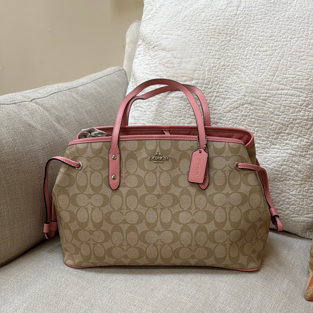 Coach Tan and Pink Monogram Tote